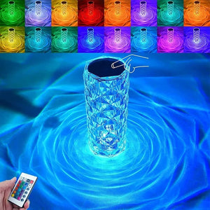 LED Crystal Rose Table Lamp USB Rechargeable 16 Color Touch Romantic Diamond Night Lamp Home Decoration Ambient Light Bedroom