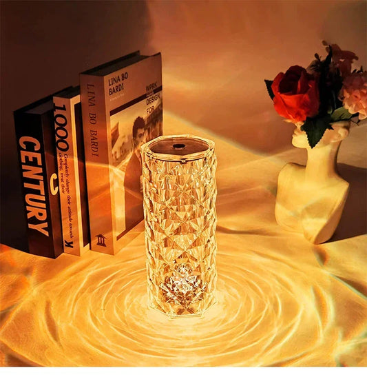 LED Crystal Rose Table Lamp USB Rechargeable 16 Color Touch Romantic Diamond Night Lamp Home Decoration Ambient Light Bedroom