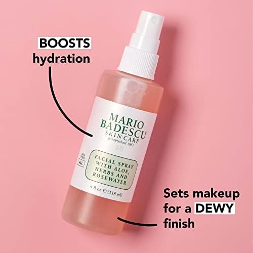 Mario Badescu Facial Spray with Aloe, Herbs and Rose Water for All Skin Types, Face Mist that Hydrates, Rejuvenates & Clarifies, 4 FL OZ