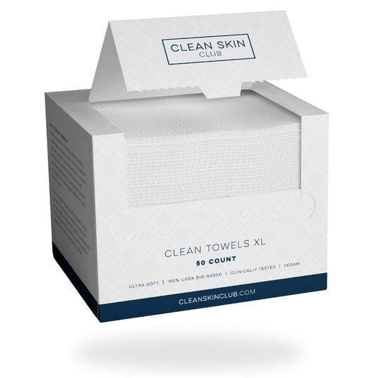 Clean Skin Club Clean Towels XL, 100% USDA Biobased Face Towel, Disposable Face Towelette, Makeup Remover Dry Wipes, Ultra Soft, 50 Ct, 1 Pack