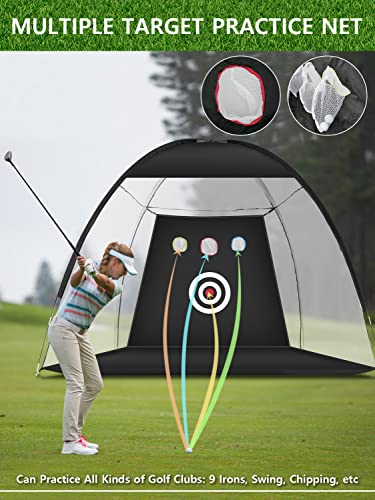 Golf Practice Net, 10x7ft Golf Hitting Aids Nets for Backyard Driving Chipping, Home Golf Swing Training with Targets /1 Golf Mat / 5 Golf Balls / 1 Golf Tees/Bag - Men Indoor Outdoor Sports Game