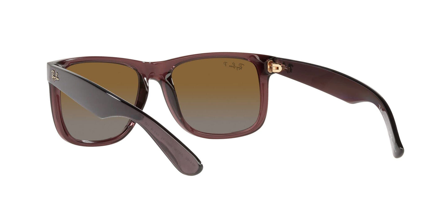 Ray-Ban RB4165 Justin Rectangular Sunglasses, Transparent Dark Brown/Polarized Gradient Brown, 54 mm