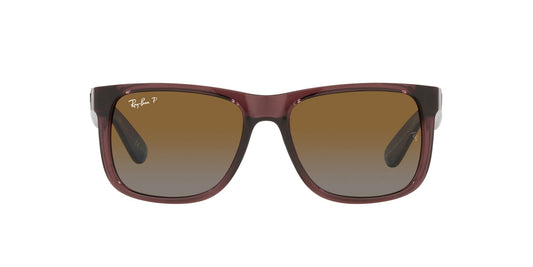 Ray-Ban RB4165 Justin Rectangular Sunglasses, Transparent Dark Brown/Polarized Gradient Brown, 54 mm