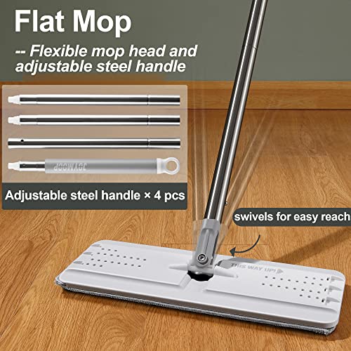JOYMOOP mop and bucket with Wringer Set, Flat ,for floor cleaning with 3 Microfiber Pads, Wet and Dry Use, Household cleaning Tools, for Hardwood, Laminate, Tile