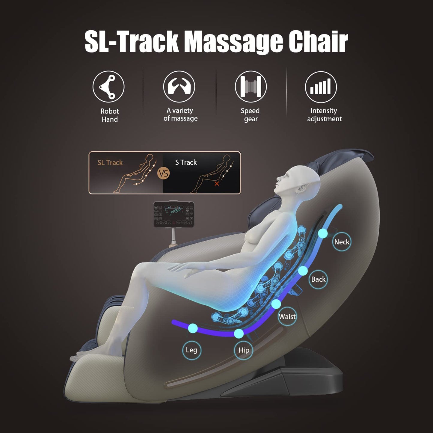 Real Relax Massage Chair, Full Body Zero Gravity SL-Track Shiatsu Massage Recliner Chair with Heat Body Scan Bluetooth Foot Roller, Favor-06 Blue