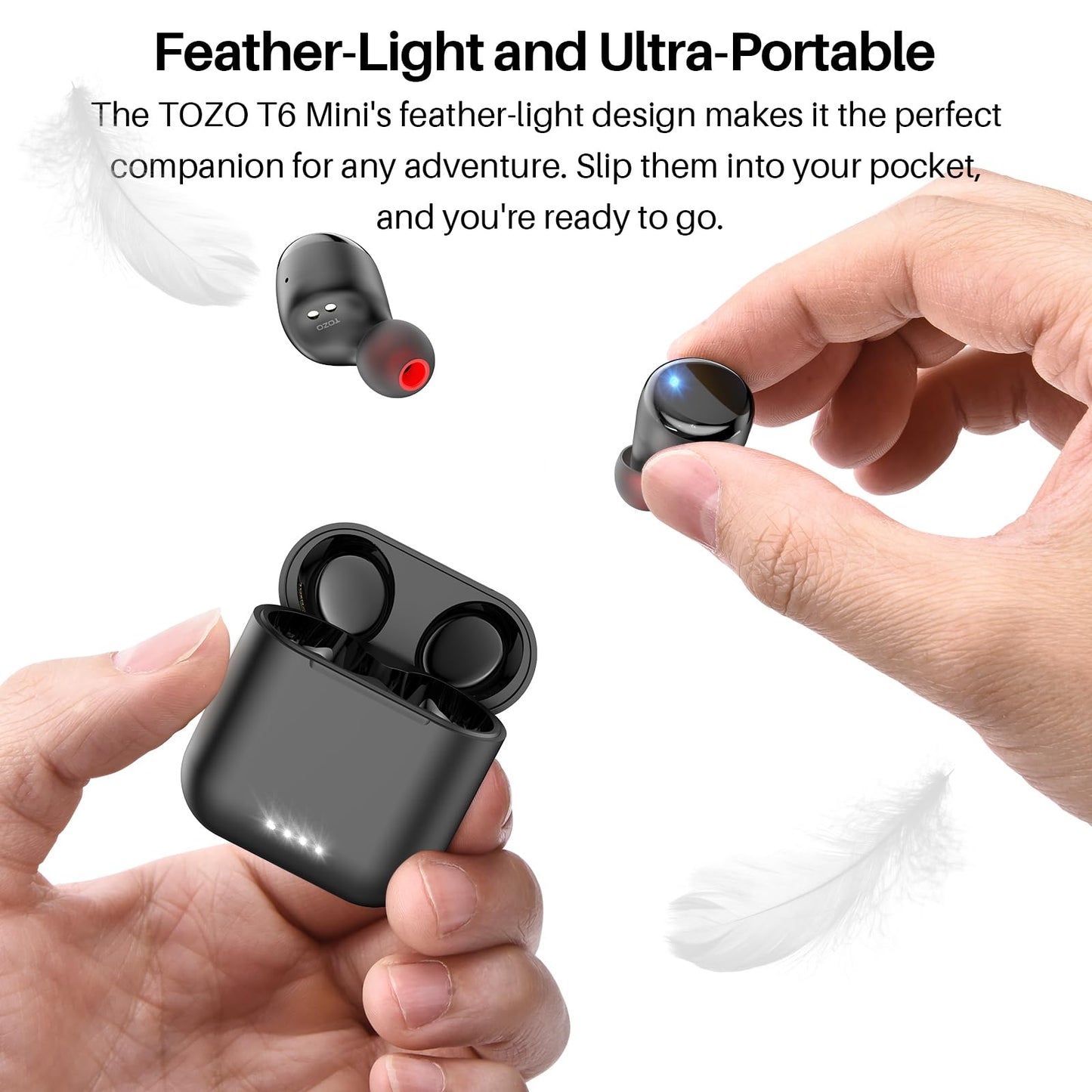 TOZO T6 Wireless Earbuds Bluetooth 5.3 Headphones, Ergonomic Design in-Ear Headset, 50Hrs Playtime with Wireless Charging Case, APP EQ Customisable, IPX8 Waterproof, New Upgraded Version