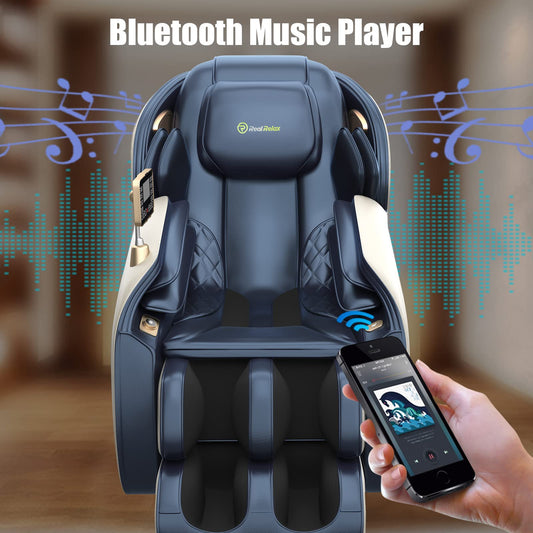 Real Relax Massage Chair, Full Body Zero Gravity SL-Track Shiatsu Massage Recliner Chair with Heat Body Scan Bluetooth Foot Roller, Favor-06 Blue