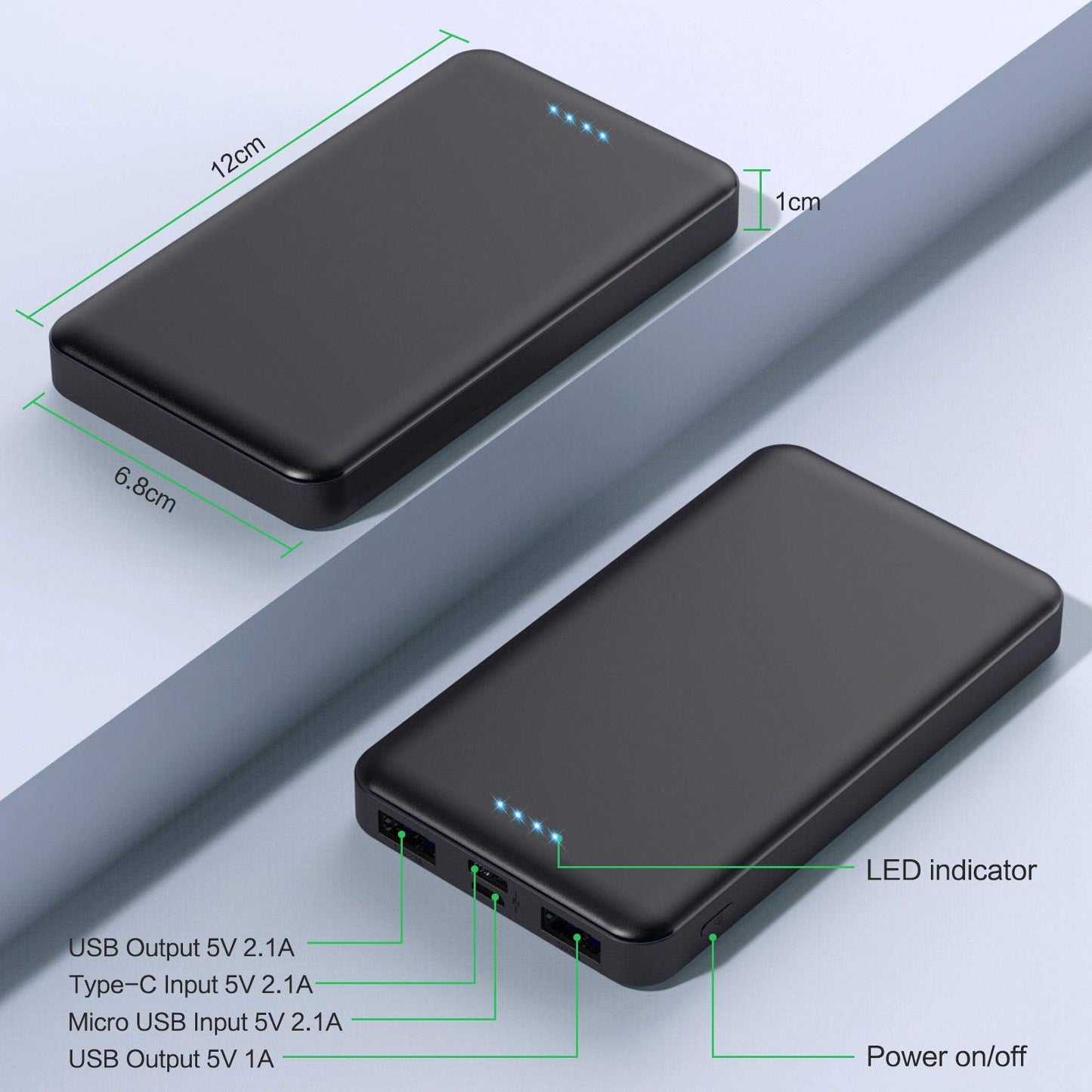 Portable Charger Power Bank 10000mAh【2 Pack】Ultra Slim Portable Phone Charger with USB C Input & 2 Output Backup Charging External Battery Pack Compatible with iPhone 15/14/13/12/11,Android Phone etc
