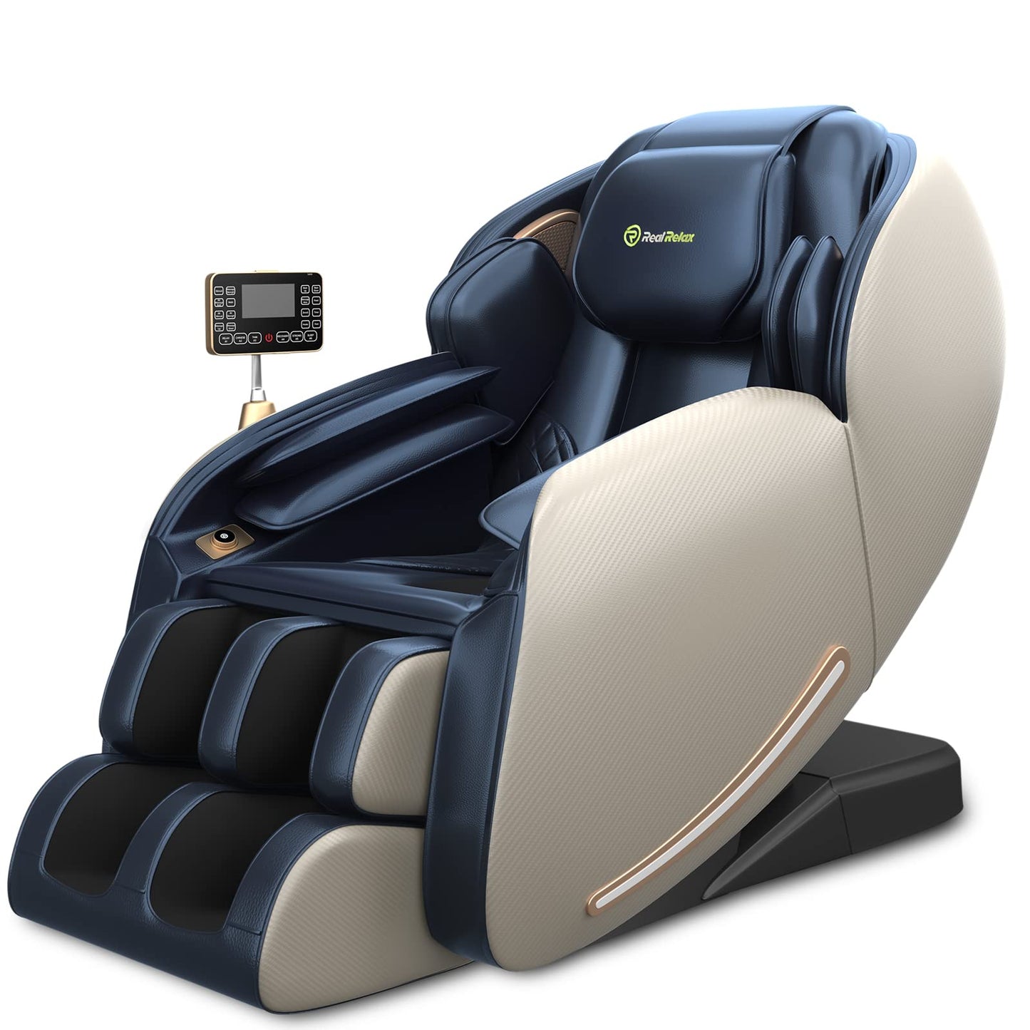 Real Relax Massage Chair, Full Body Zero Gravity SL-Track Shiatsu Massage Recliner Chair with Heat Body Scan Bluetooth Foot Roller, Favor-06 Blue