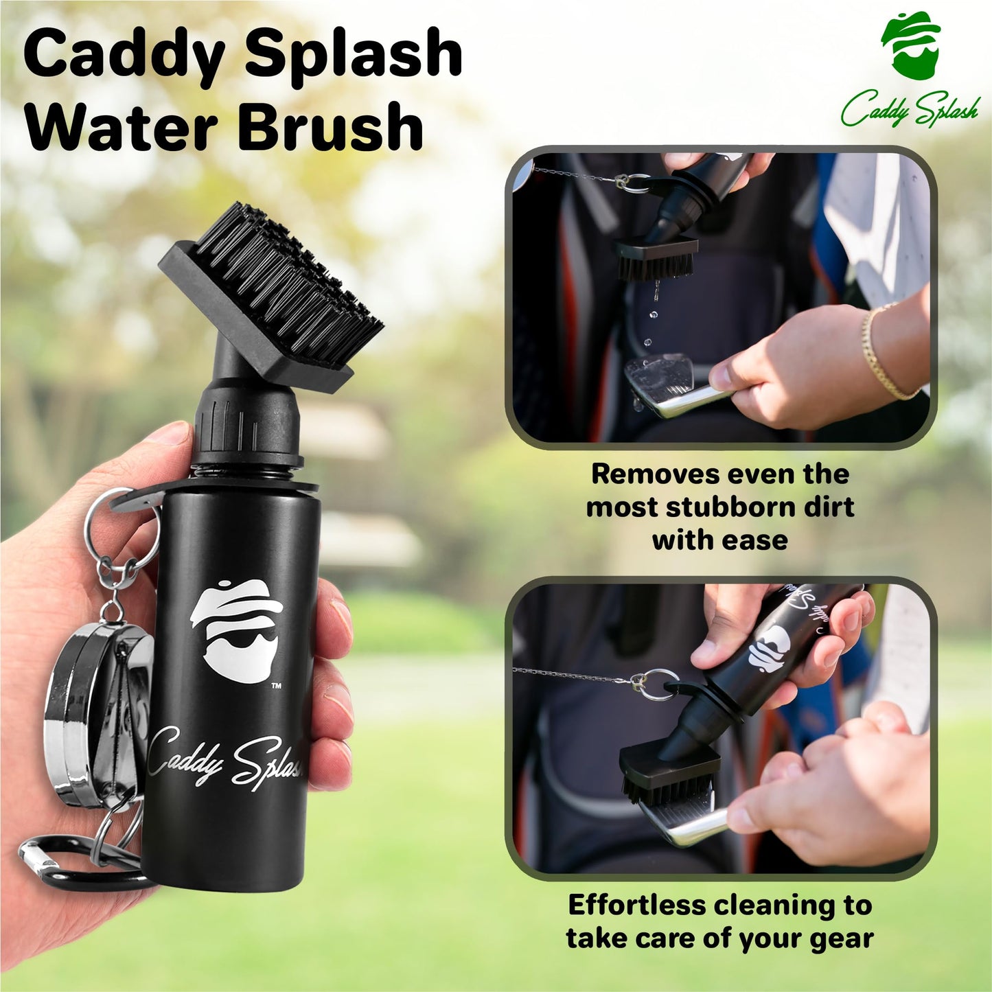 Caddy Splash Golf Water Brush - Retractable Brush with Nylon-Bristles Head - Wide Cleaning Coverage - Anti-Leak Reservoir Tube - Squeeze Bottle for Easy Cleaning - 7.5 Inches, Holds 4 Ounces of Water