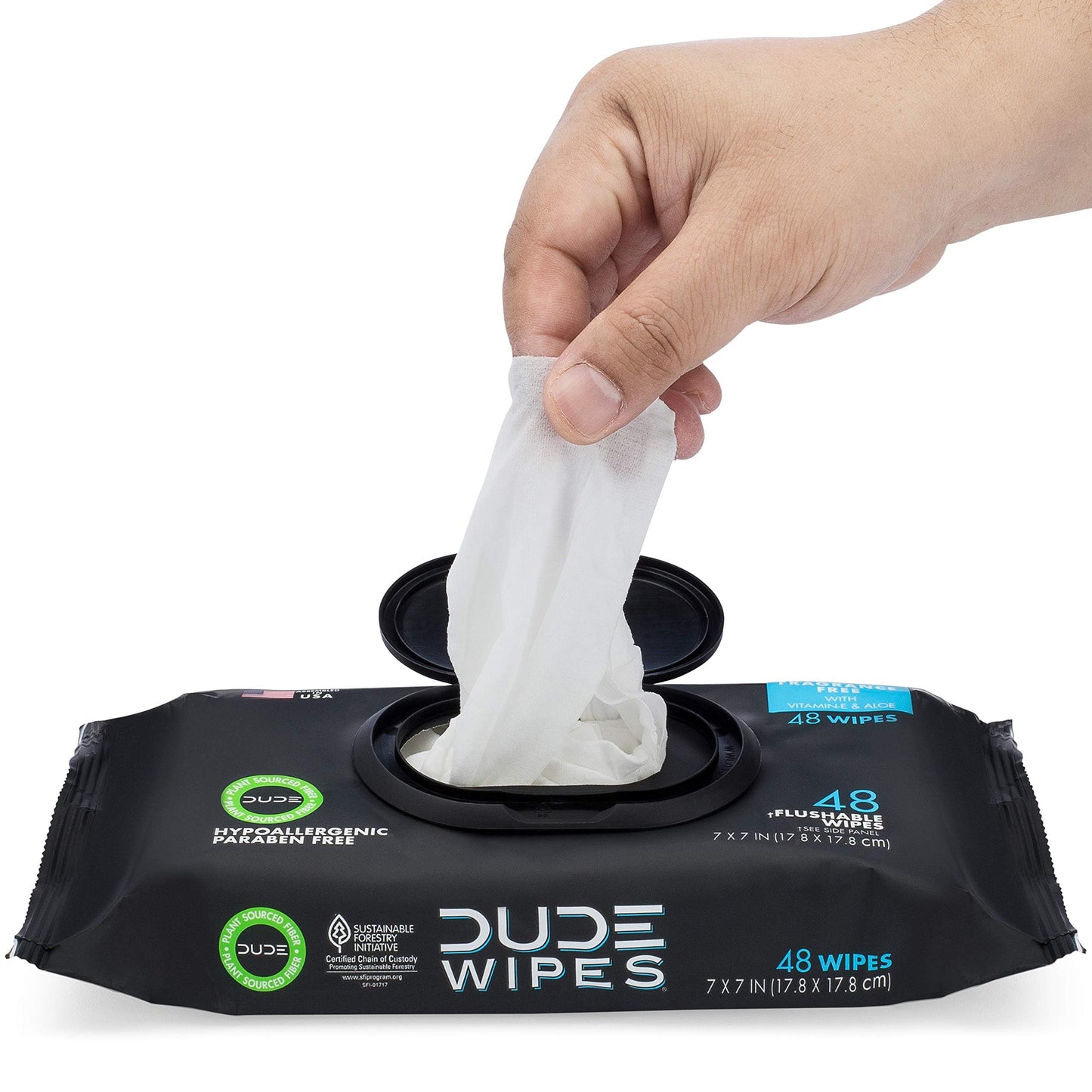DUDE Wipes - Flushable Wipes - 1 Pack, 48 Wipes - Unscented Extra-Large Adult Wet Wipes - Vitamin-E & Aloe for at-Home Use - Septic and Sewer Safe