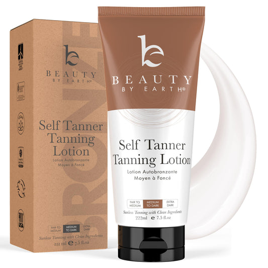 Beauty by Earth Self Tanner - Self Tanning Lotion for Body, Natural & Organic Ingredients Clear Sunless Tanning Lotion Best Sellers, Fake Tan & Quick Tan for Bronzer Glow for Men & Women