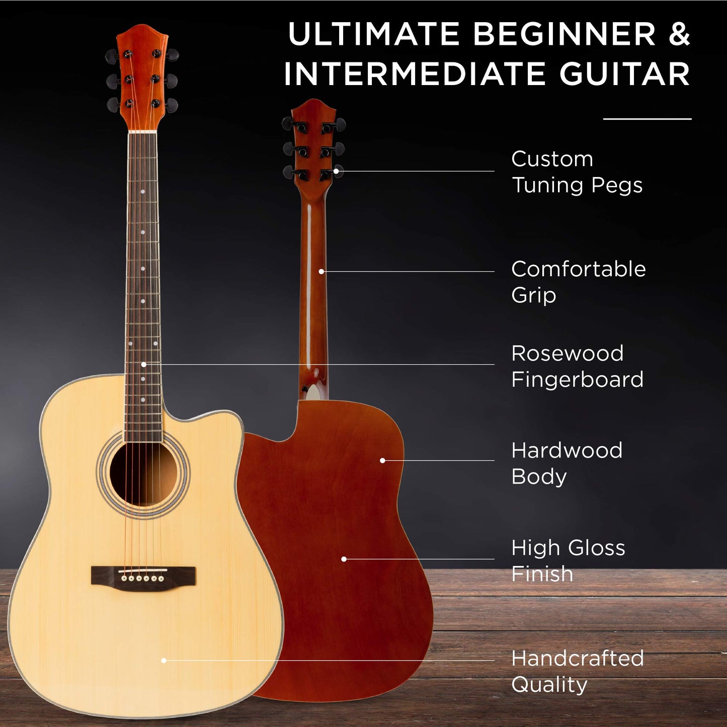 Best Choice Products 41in Beginner Acoustic Guitar Full Size All Wood Cutaway Guitar Starter Set Bundle with Case, Strap, Capo, Strings, Picks, Tuner - Natural