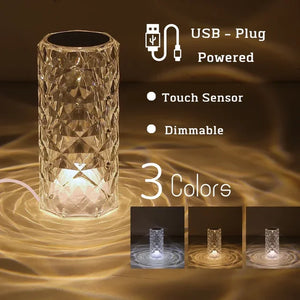 LED Crystal Rose Table Lamp USB Rechargeable 16 Color Touch Romantic Diamond Night Lamp Home Decoration Ambient Light Bedroom