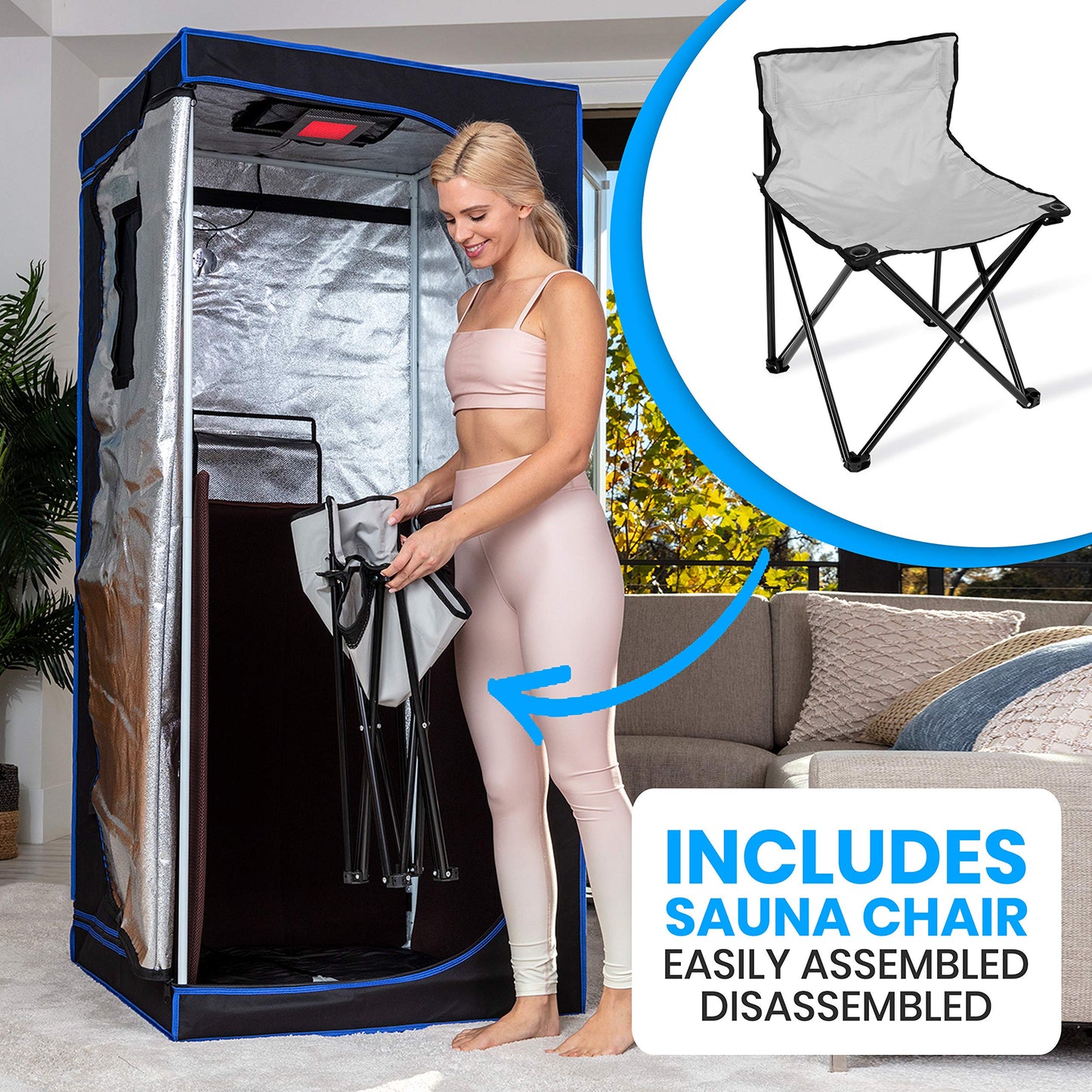 SereneLife Portable Full Size Infrared Home Spa| One Person Sauna | with Heating Foot Pad and Portable Chair