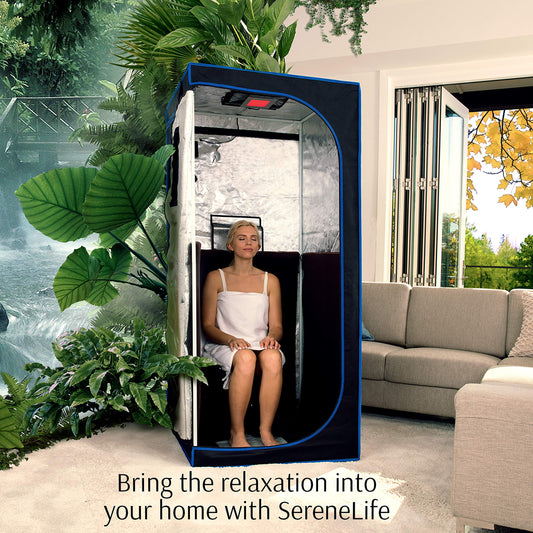 SereneLife Portable Full Size Infrared Home Spa| One Person Sauna | with Heating Foot Pad and Portable Chair