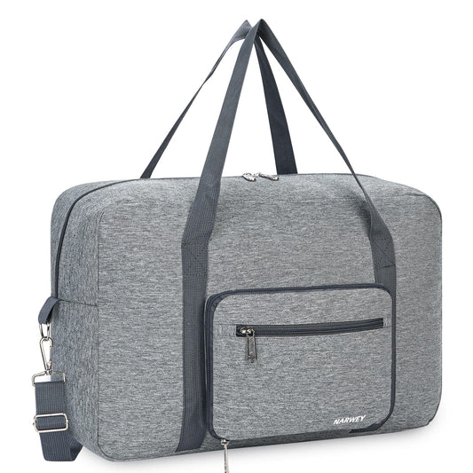 For Spirit Airlines Personal Item Bag 18x14x8 Foldable Travel Duffel Bag Tote Carry on Luggage for Women and Men (Grey (with Shoulder Strap))