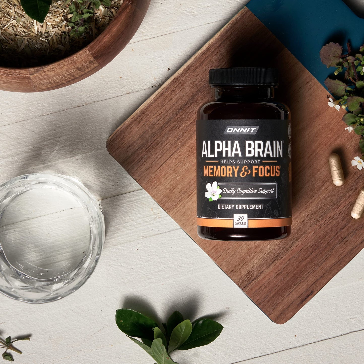 ONNIT Alpha Brain Premium Nootropic Brain Supplement, 30 Count, for Men & Women - Caffeine-Free Focus Capsules for Concentration, Brain Booster& Memory Support - Cat's Claw, Bacopa, Oat Straw