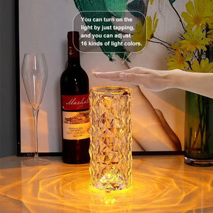 LED Crystal Rose Table Lamp USB Rechargeable 16 Color Touch Romantic Diamond Night Lamp Home Decoration Ambient Light Bedroom