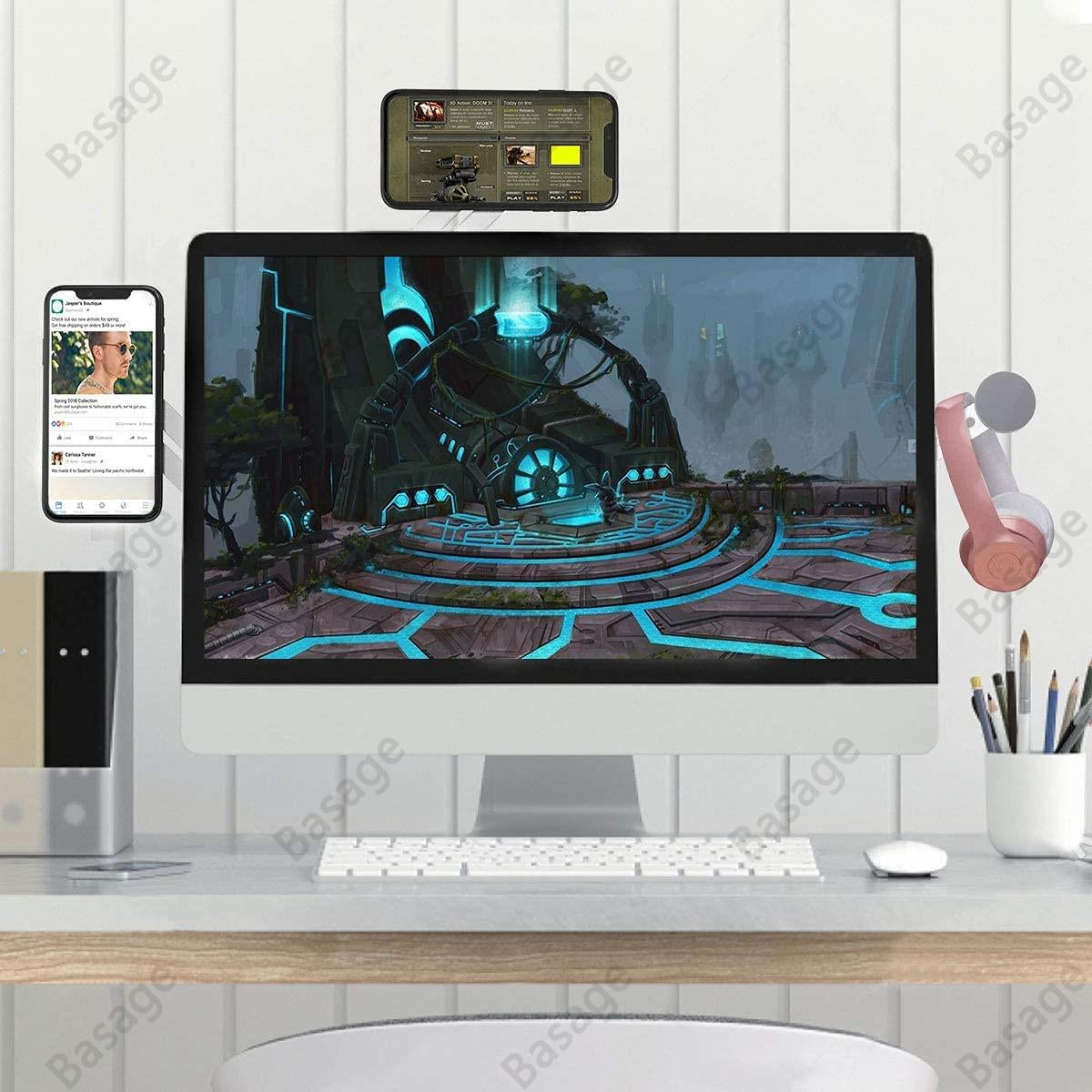 Streamline Your Workspace: Sleek Magnetic Laptop Phone Holder - Perfect for Computer Monitors, Slim & Foldable Design Compatible with iPhone 14/13/12 Series and All Smartphones