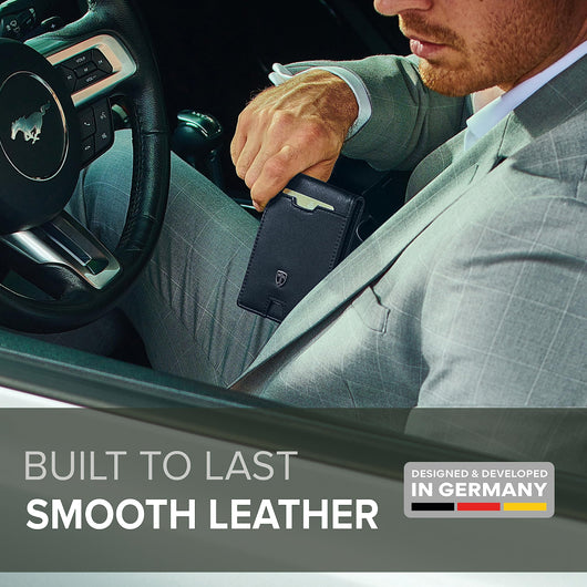 TRAVANDO Mens Slim Wallet with Money Clip AUSTIN RFID Blocking Bifold Credit Card Holder for Men with Gift Box (Black & Orange)