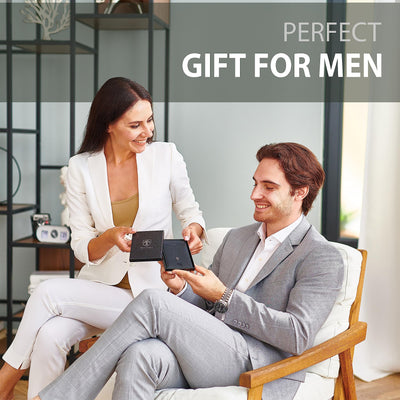 TRAVANDO Mens Slim Wallet with Money Clip AUSTIN RFID Blocking Bifold Credit Card Holder for Men with Gift Box (Black & Orange)