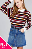 Ladies fashion plus size long sleeve multi striped dty brushed shirts