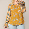 Print Mixed Peasant Smocked Top