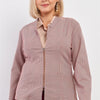Plus Checkered Houndstooth Pattern Front Zipper Closure Jacket