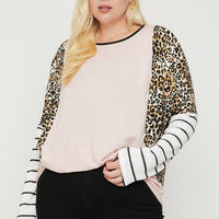 Plus Size Cheetah Print  Long Sleeve Top