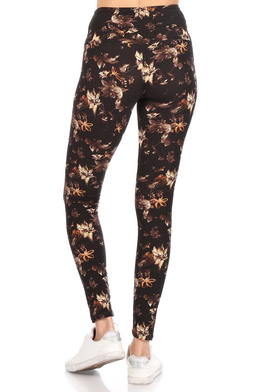 5-inch Long Yoga Style Banded Lined Multi Printed Knit Legging With High Waist