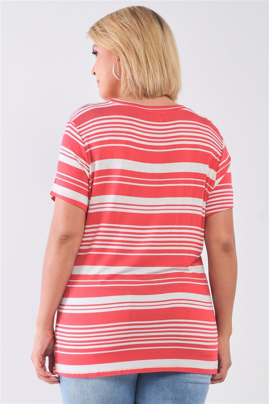 Plus Striped And Distressed Cut-out Top