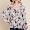 Floral Hacci Printed Babydoll Top With Elastic Cuff Sleeves