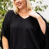 V Neck Dolman Sleeves Front Waist Elastic Solid Top