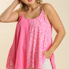 Linen Blend Mixed Animal Print Adjustable Spaghetti Strap Top