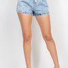 Acid Wash Belted Paperbag Denim Shorts