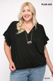 Solid Viscose Knit Surplice Top With Ruffle Sleeve