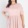 Plus Ribbed Trim Detail Short Sleeve Flare Hem Top