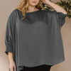 Ember Jacquard Solid Woven Oversized Boatneck 3/4 Sleeve Blouse