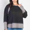 Plus Charcoal & Grey Colorblock Waffle Knit Long Sleeve Top