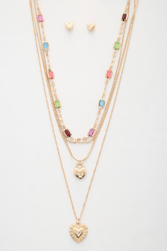 Heart Charm Beaded Layered Necklace