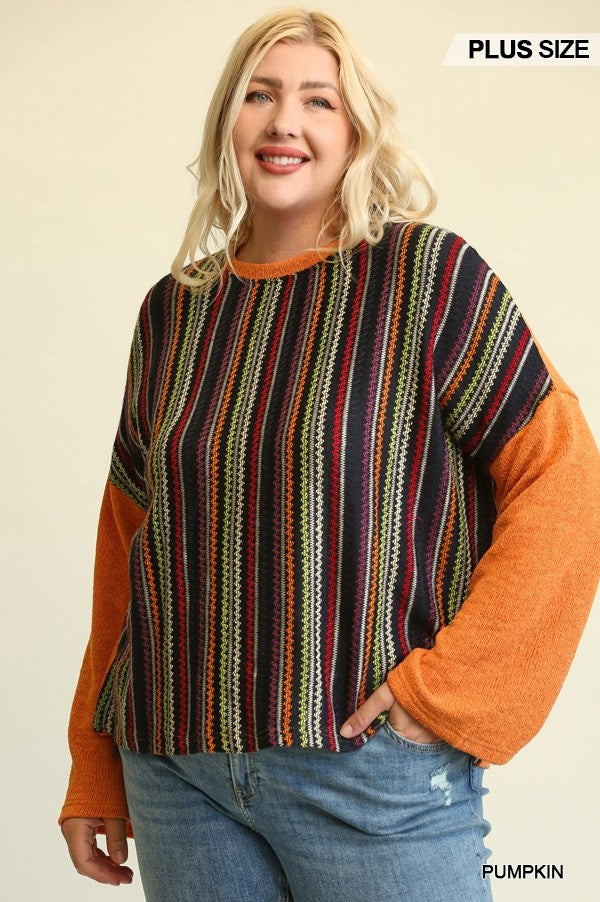 Novelty Knit And Solid Knit Mixed Loose Top