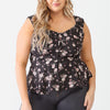 Plus Floral Button-up Sleeveless Flare Hem Top
