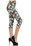 Leaves Printed, High Waisted Capri Leggings With An Elastic Waist