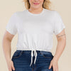 Plus Size Tie Front Drawstring Short Sleeve Crop Top