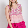 Floral Color Block Ruffle Detail Tiered V-neck Top