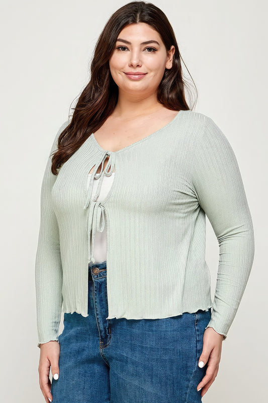 Solid Ribbed Pointelle Cardigan