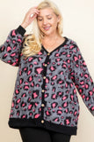 Plus Size Cozy Animal Mir Print With Brush Button Up Cardigan