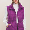 Zip Up Button Puffer Vest With Waist Toggles