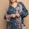 Mixed Print Front Button Long Sleeve Top